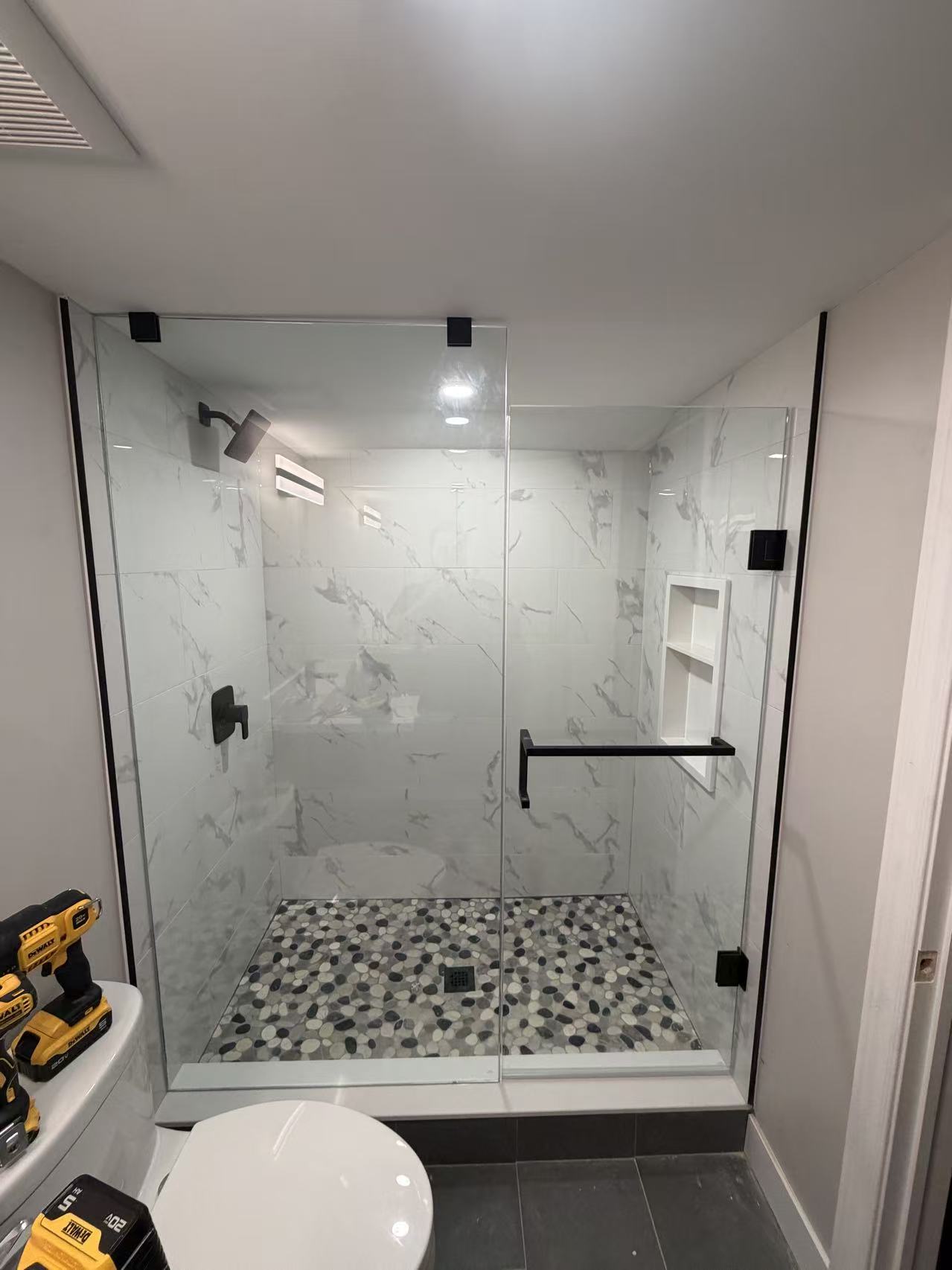 Matte black shower enclosure